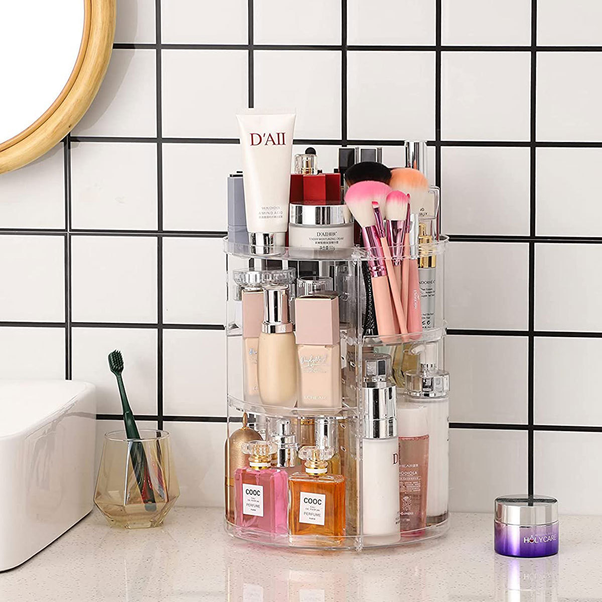 Beauty Makeup Desk - رف تخزين مستحضرات التجميل دوار 360
