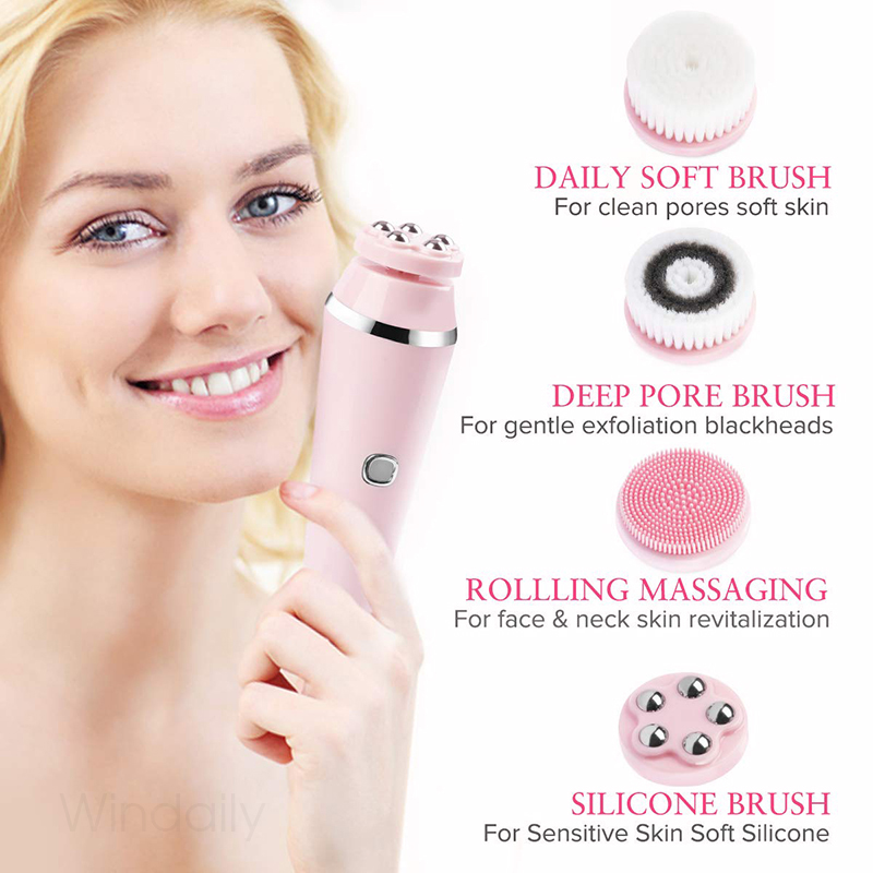 4 في 1 فرشاة تنظيف الوجه الكهر - مراجعة Electric Face Cleanser Brush وسعره